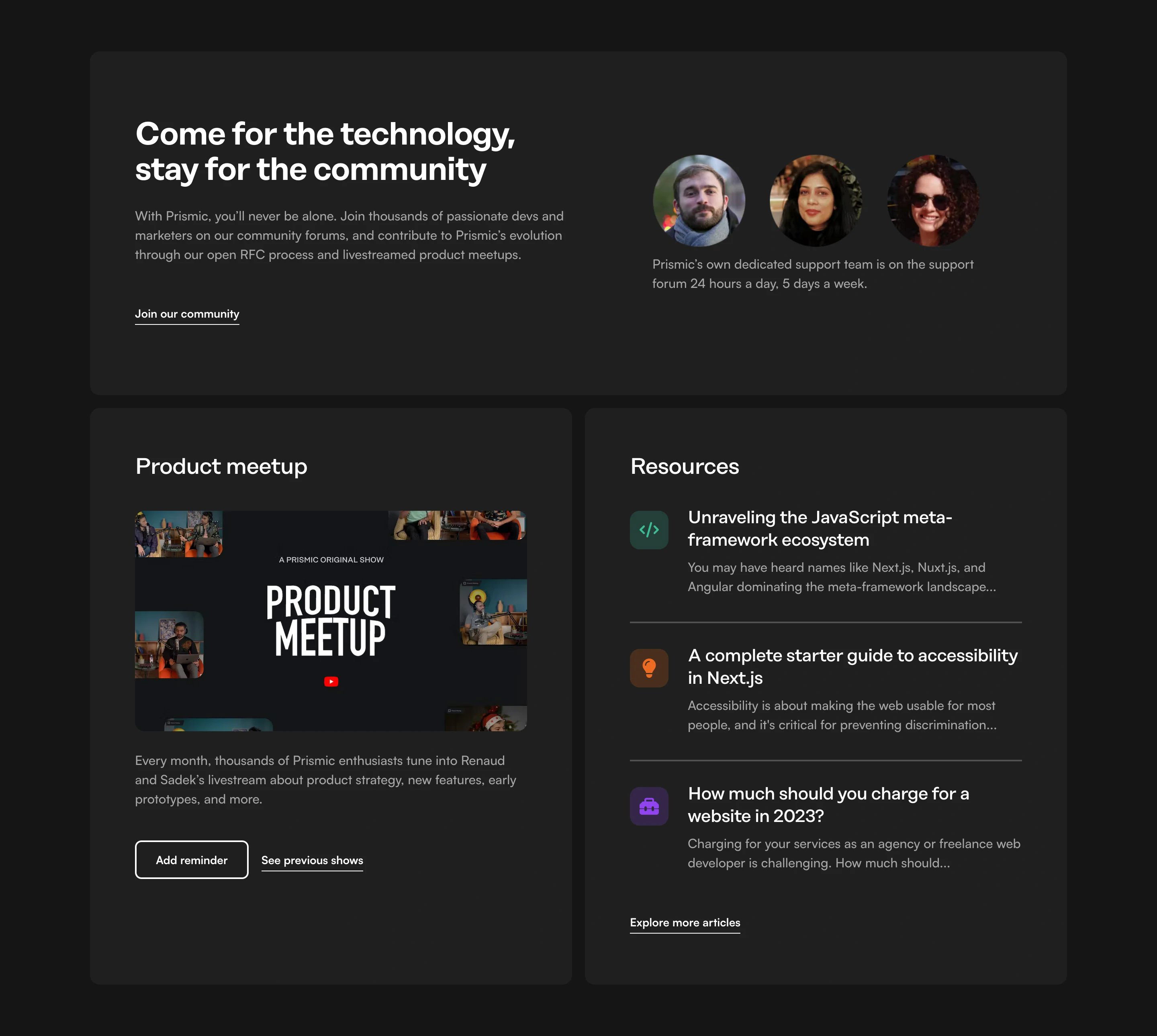 Prismic Home Page Section Highlight Features