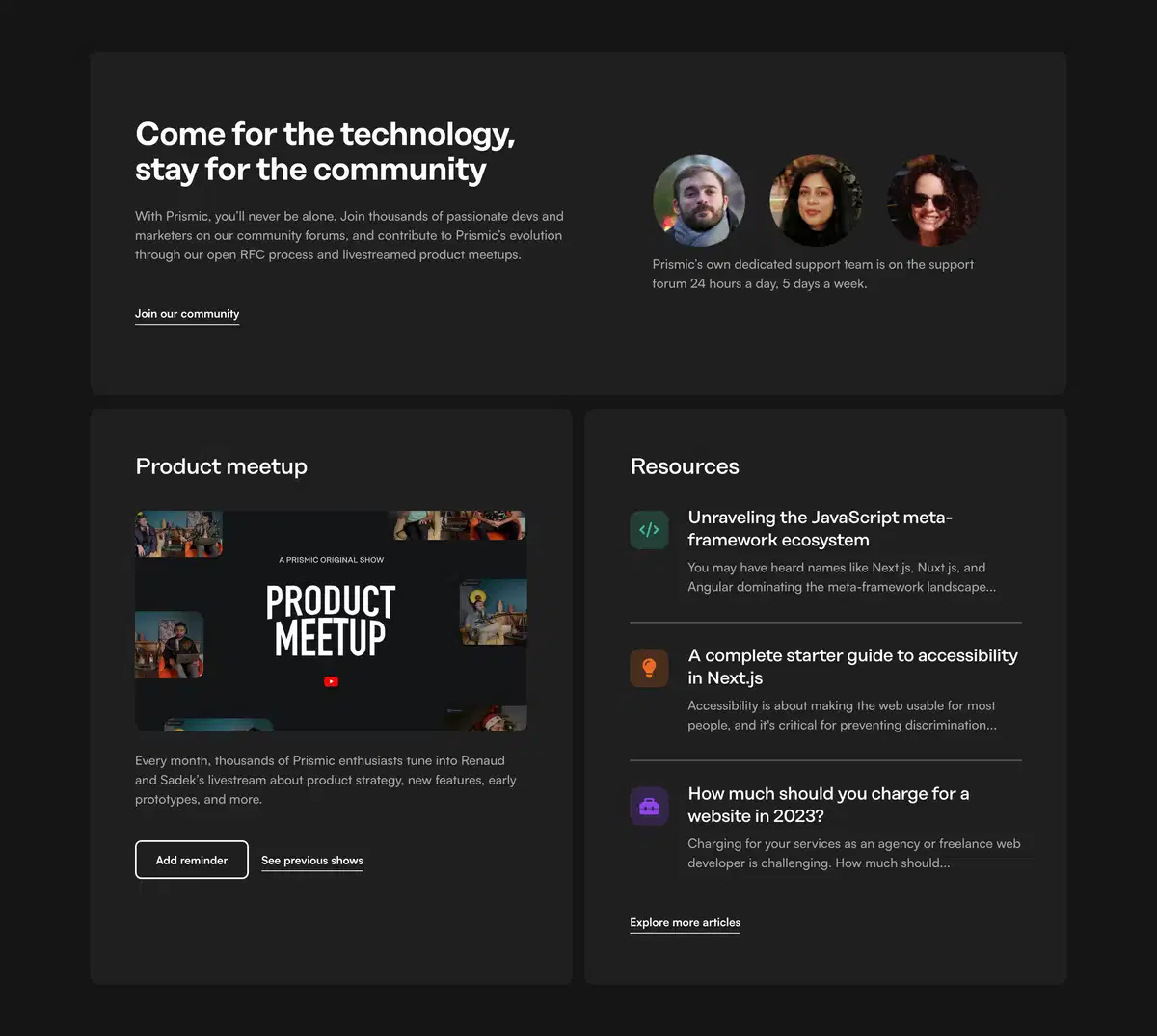 Prismic Home Page Section Highlight Features