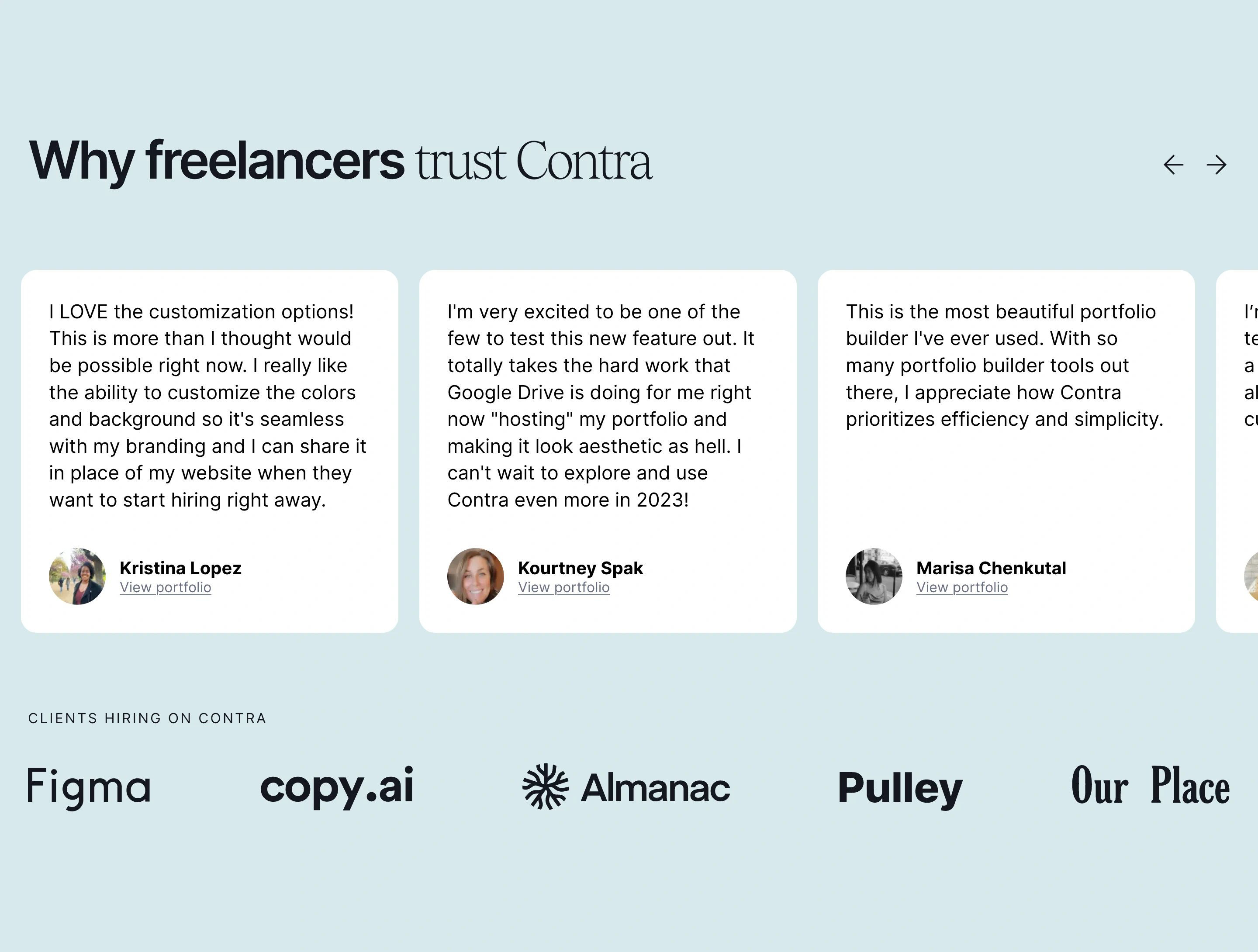 Contra Home Page Section Testimonials