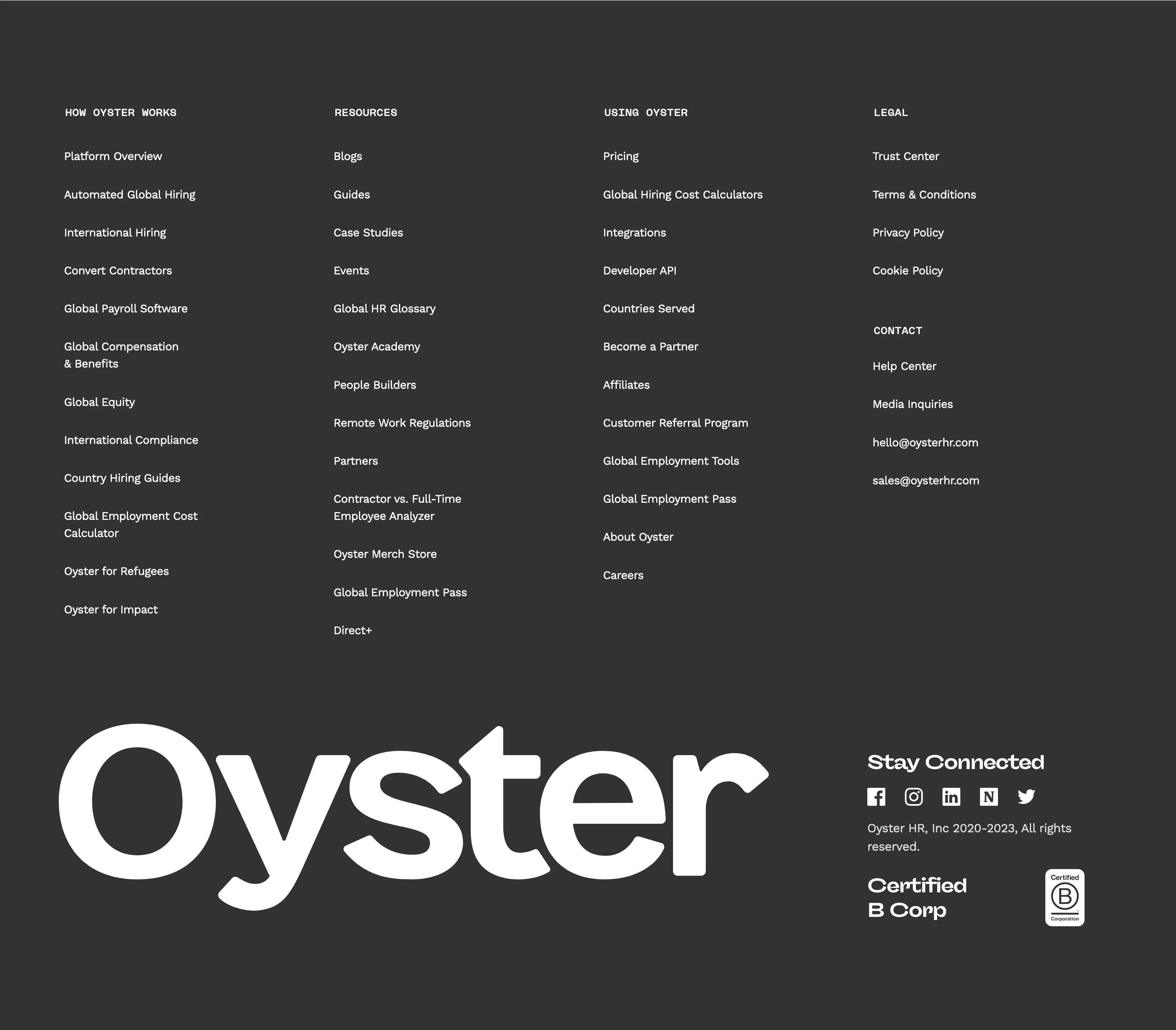 Oyster Home Page Section Footer