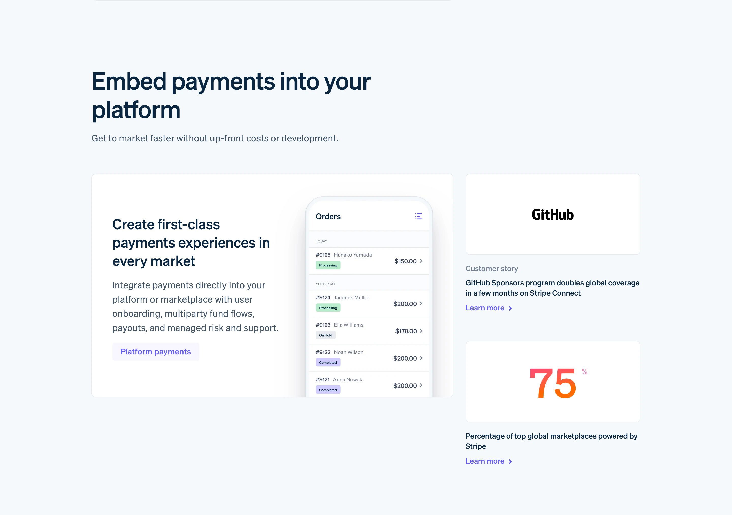 Stripe Startup Page Section Embed Payment