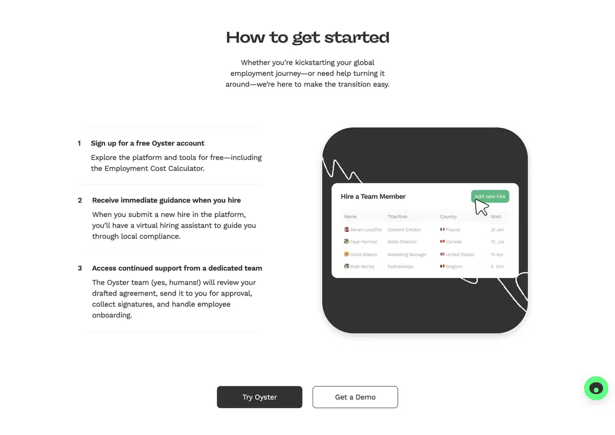Oyster Global Employment Page Section Get Started