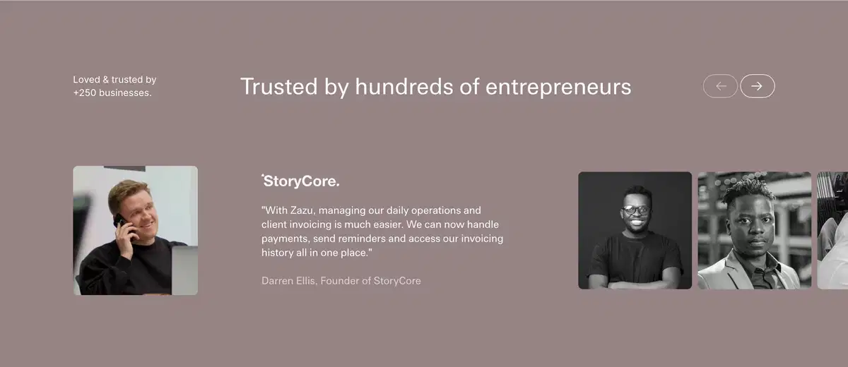 Zazu Home Page Section Testimonials
