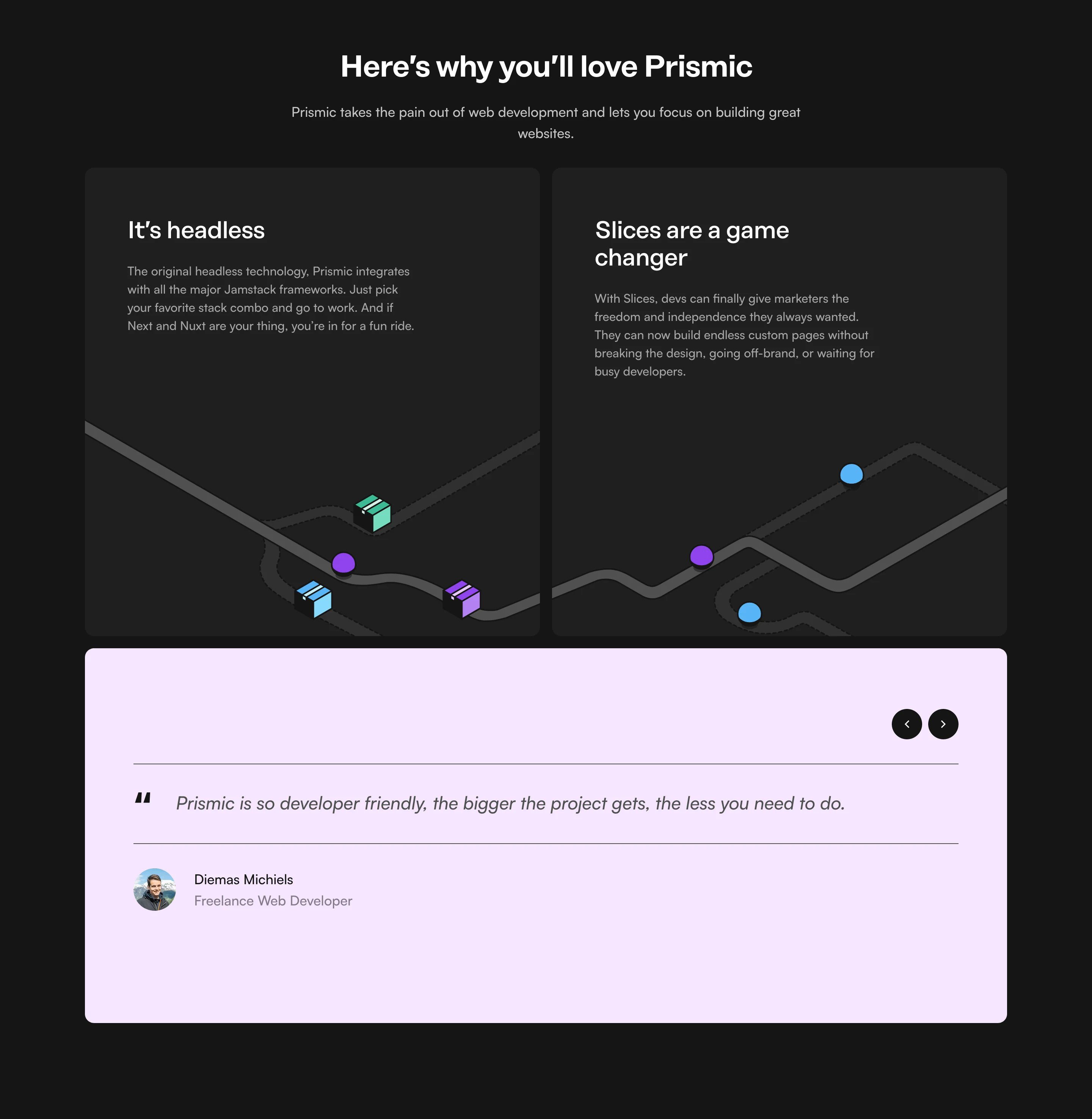 Prismic Developer Page Section Testimonial