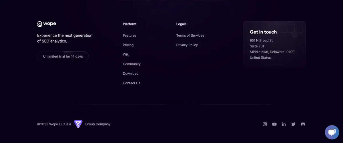 Wope Home Page Section Footer