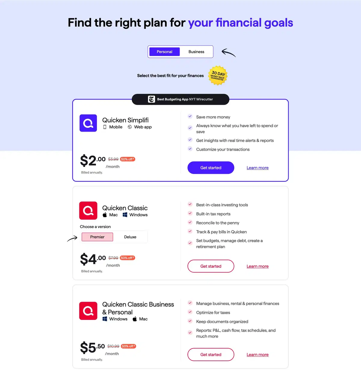 Quicken Home Page Section Pricing