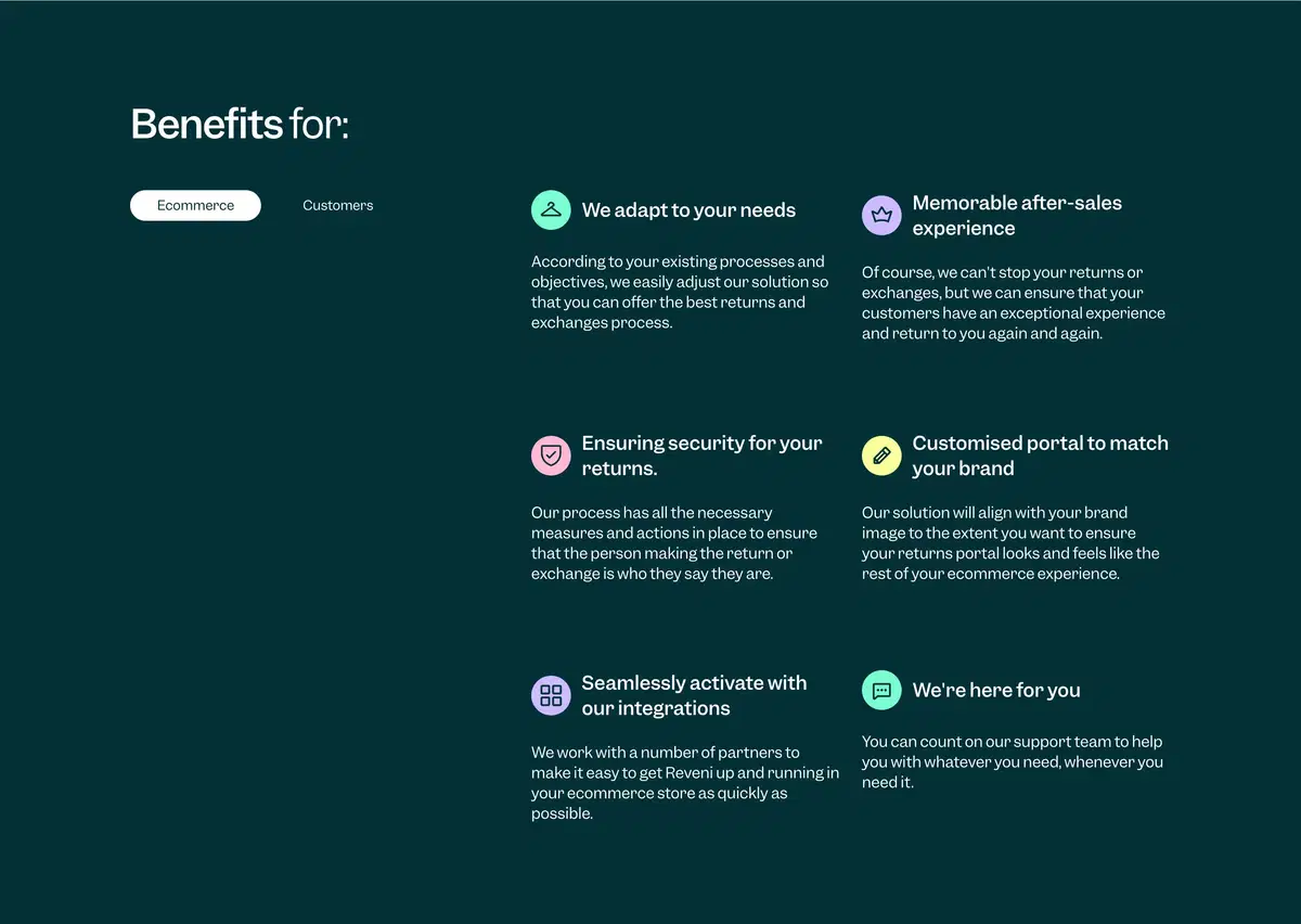 Reveni Business Page Section Benefits
