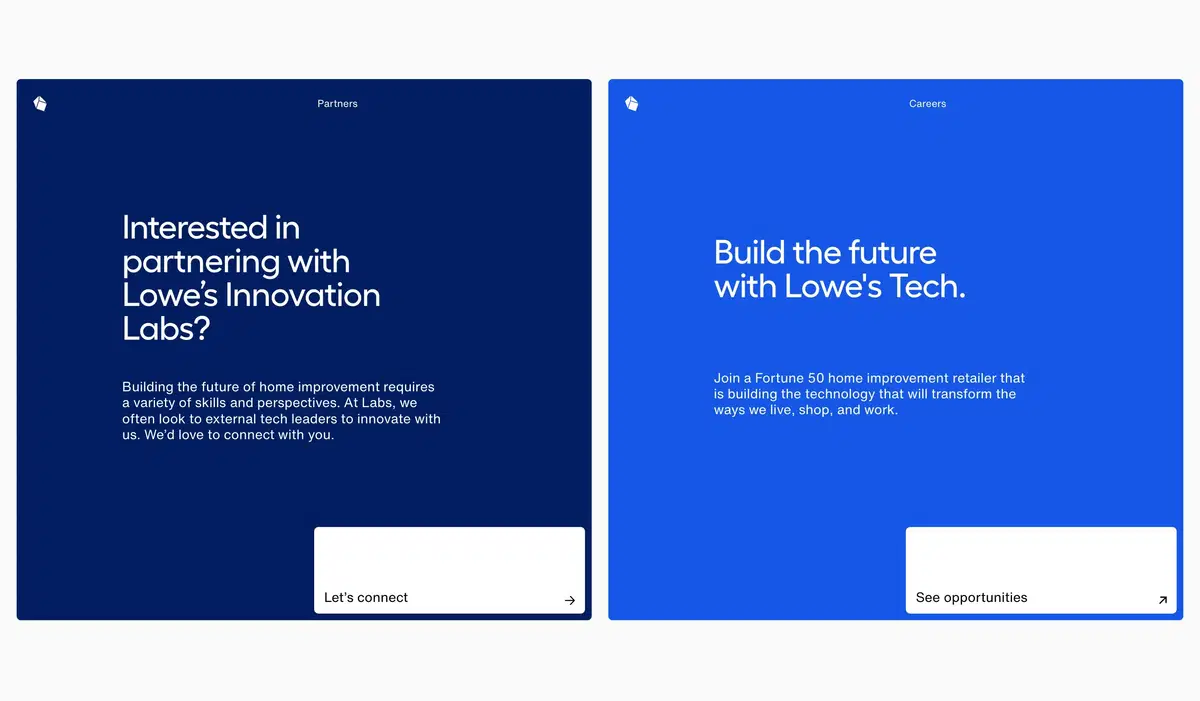 Lowe's Innovation Labs Home Page Section Block Navigation