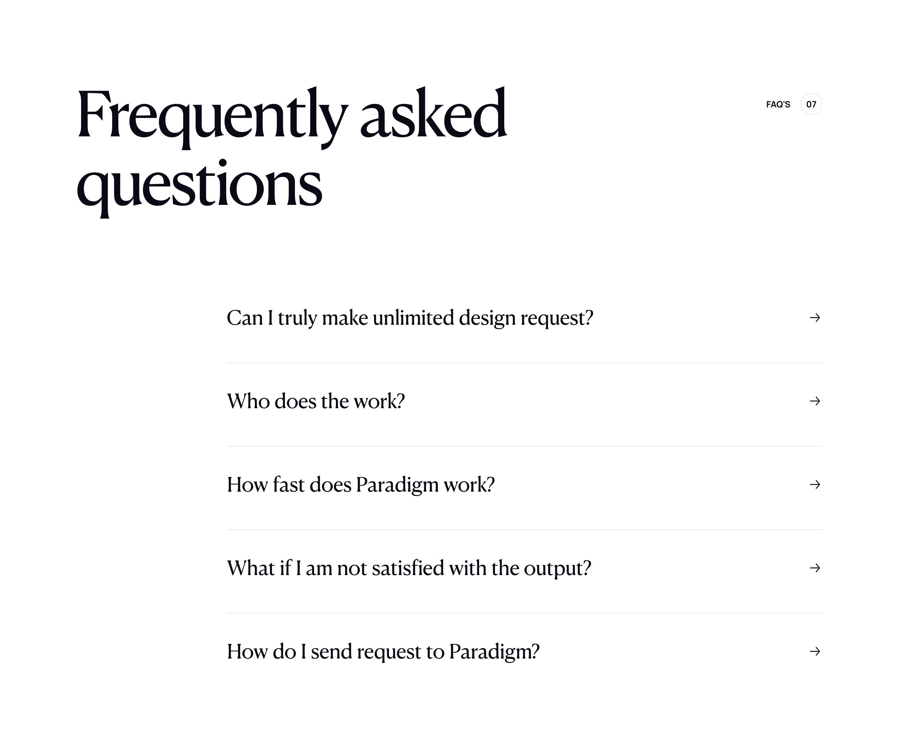 Paradigm Home Page Section FAQs