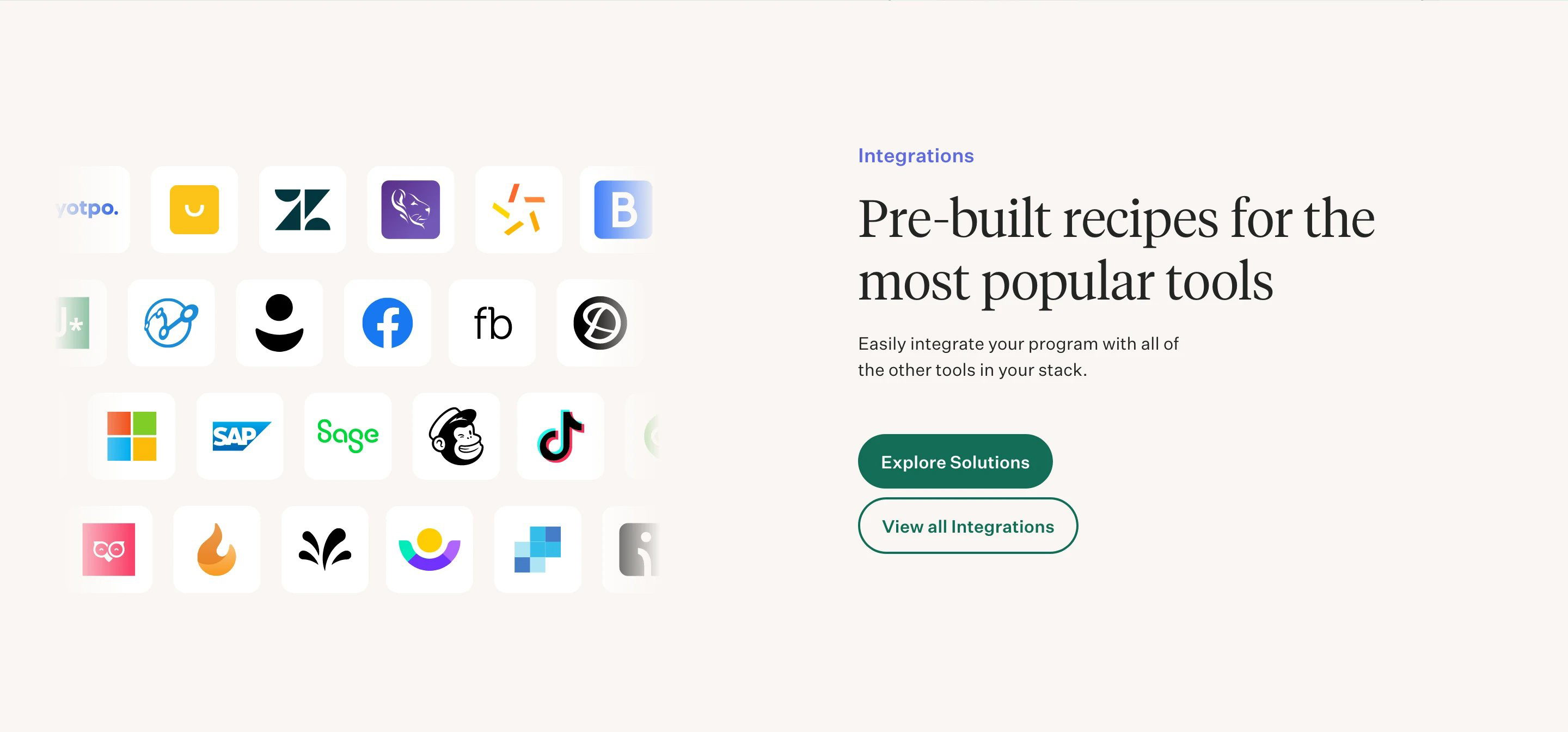 Tandym Home Page Section Integrations