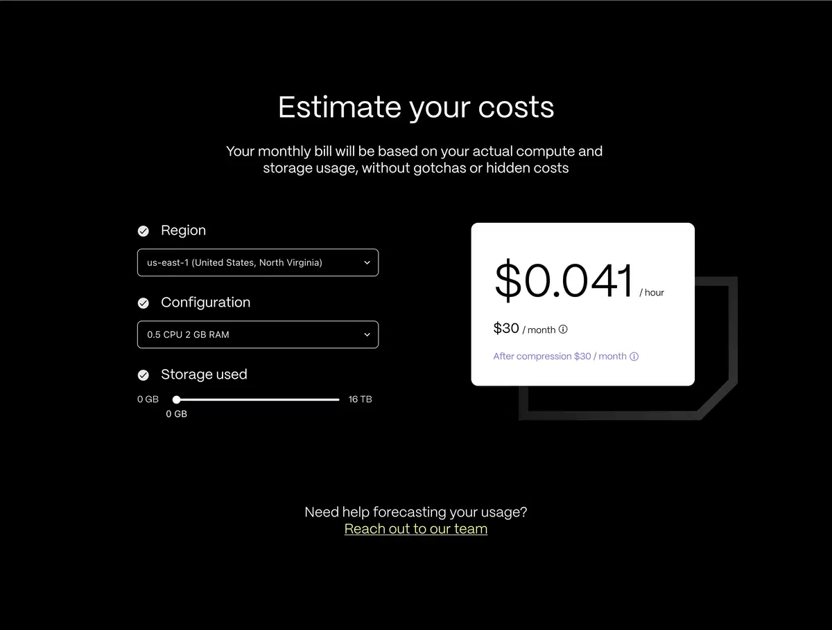 Timescale Pricing Page Section Calculator