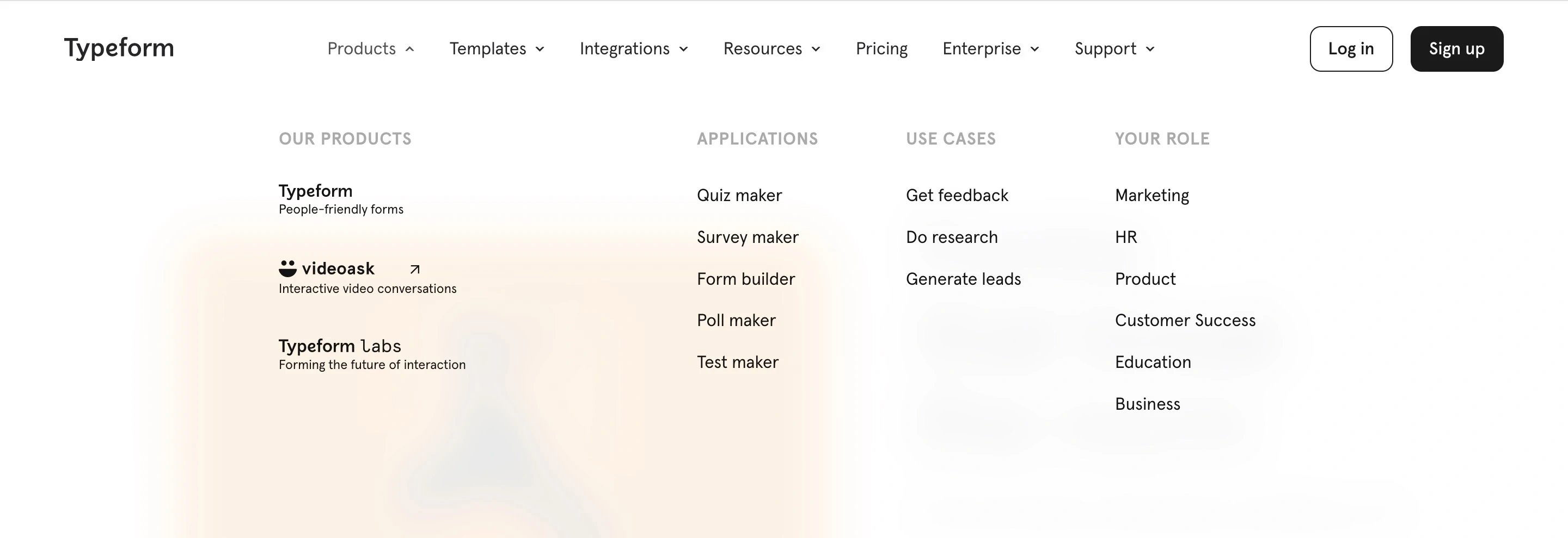 Typeform Navbar Menu Product