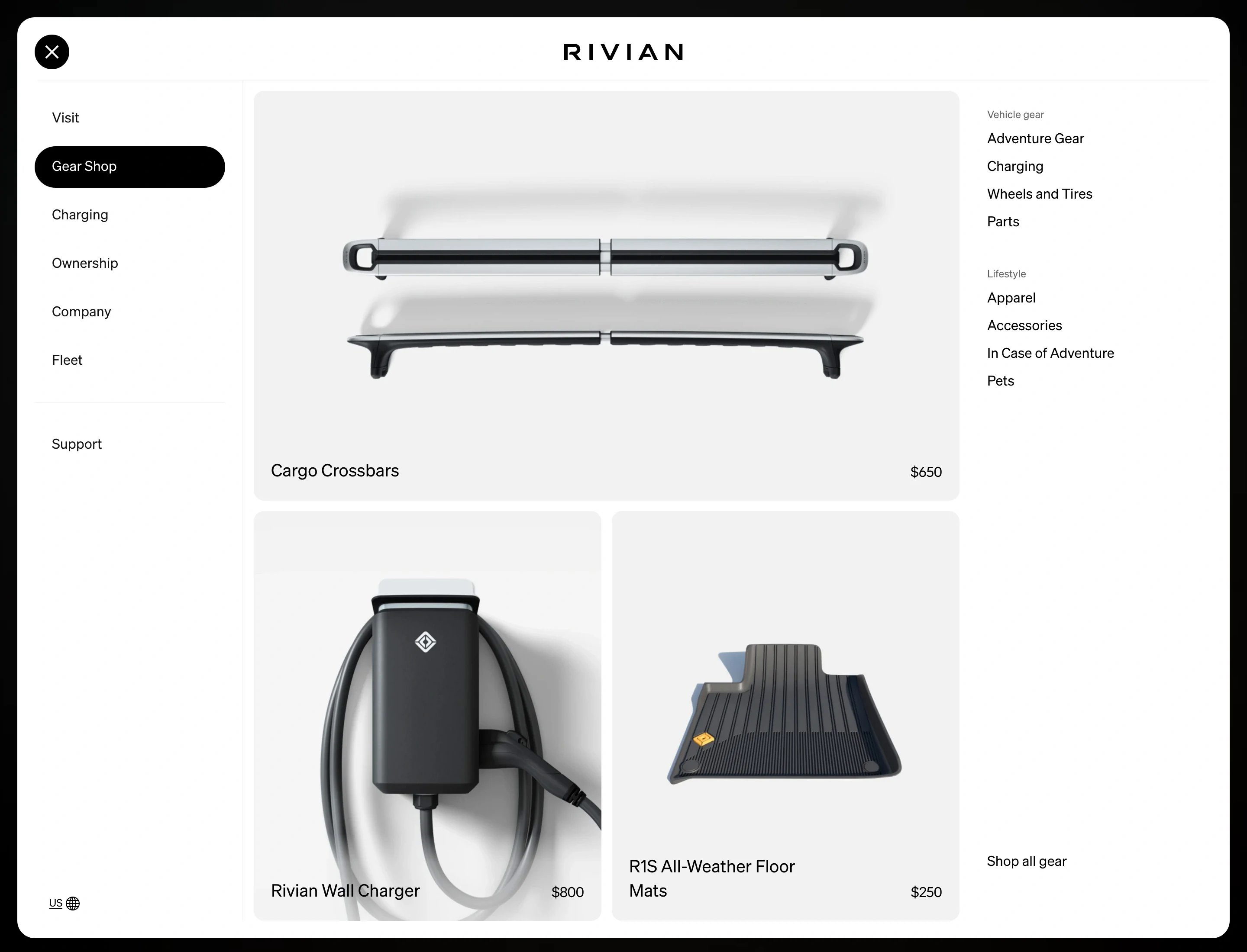 Rivian Gear Shop Mega Menu