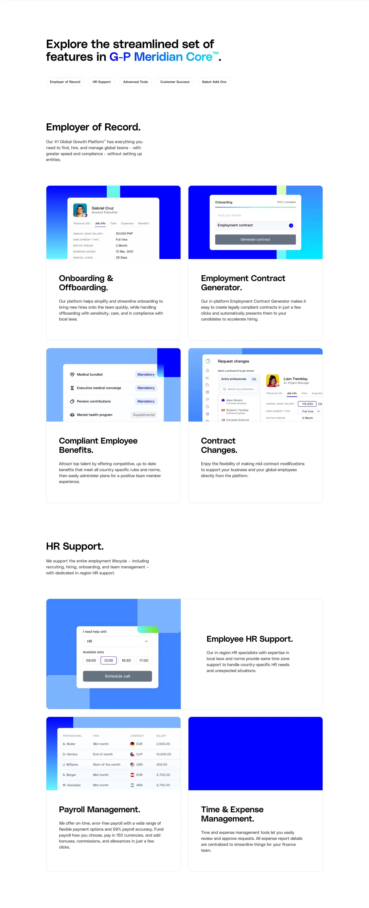 Globalization Partners Meridian Core Page Section Set of Features