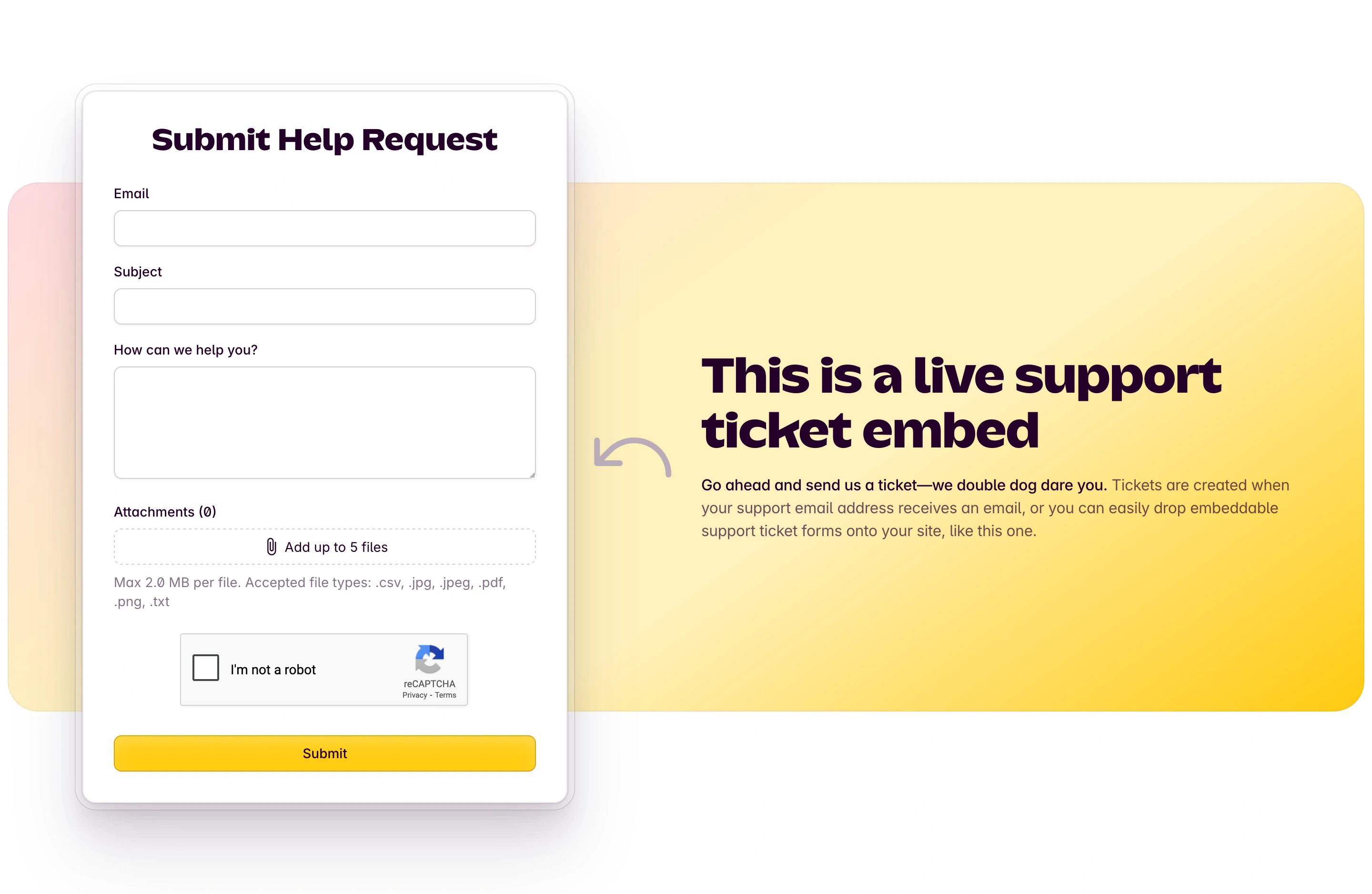 Outseta Help Desk Page Section Live Ticket Embed