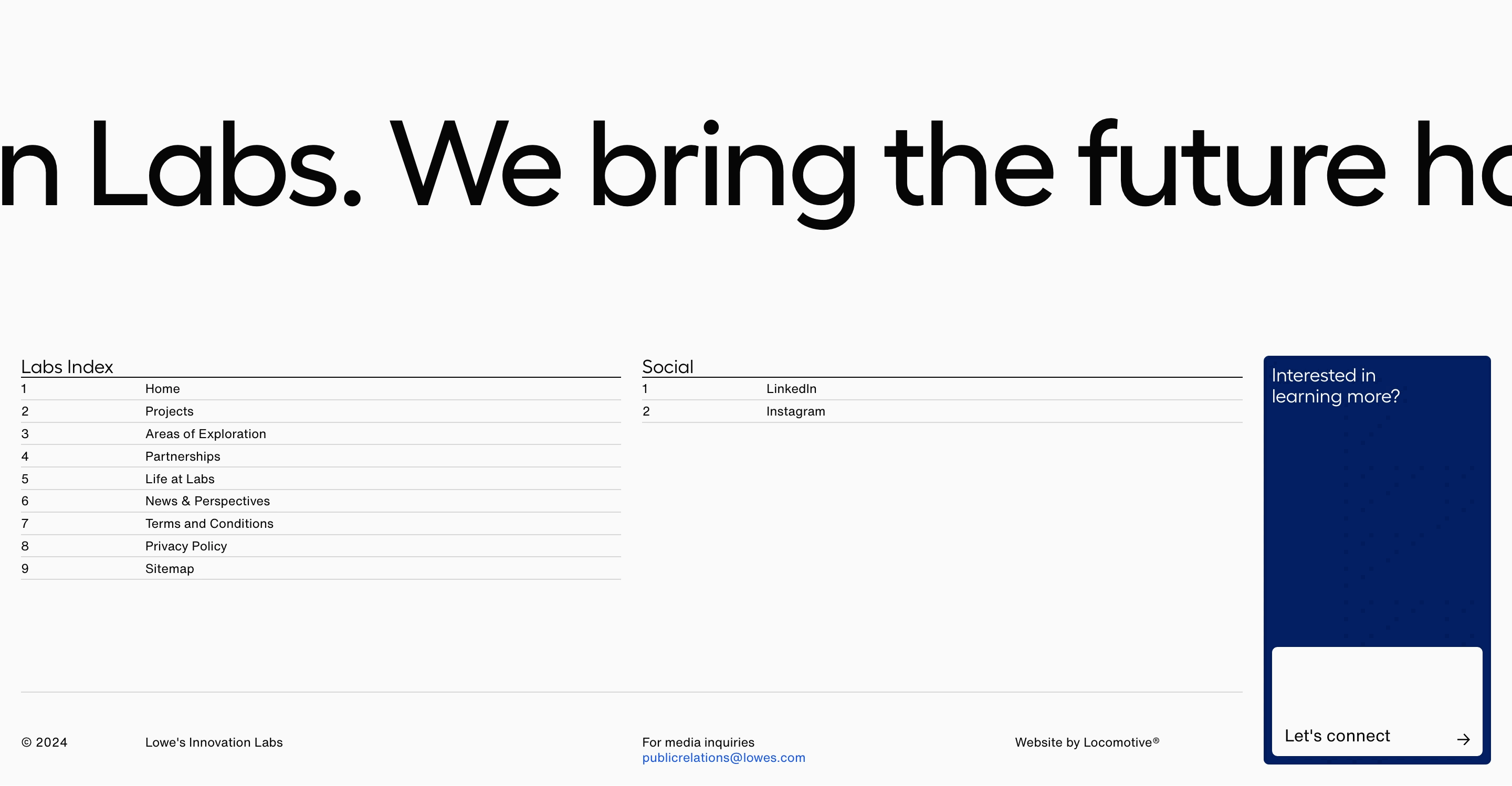 Lowe's Innovation Labs Home Page Section Footer