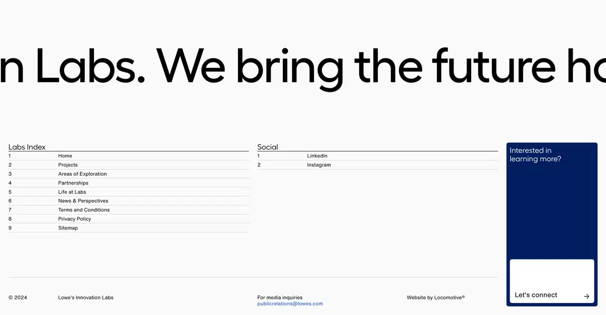 Lowe's Innovation Labs Home Page Section Footer