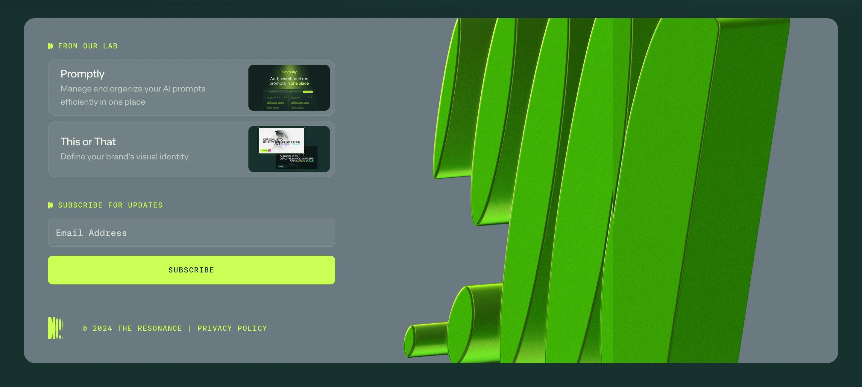 The Resonance Home Page Section Footer