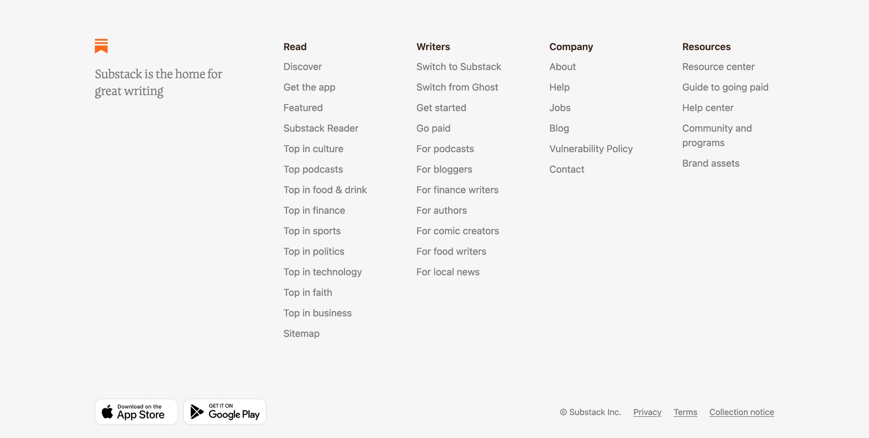 Substack Home Page Section Footer