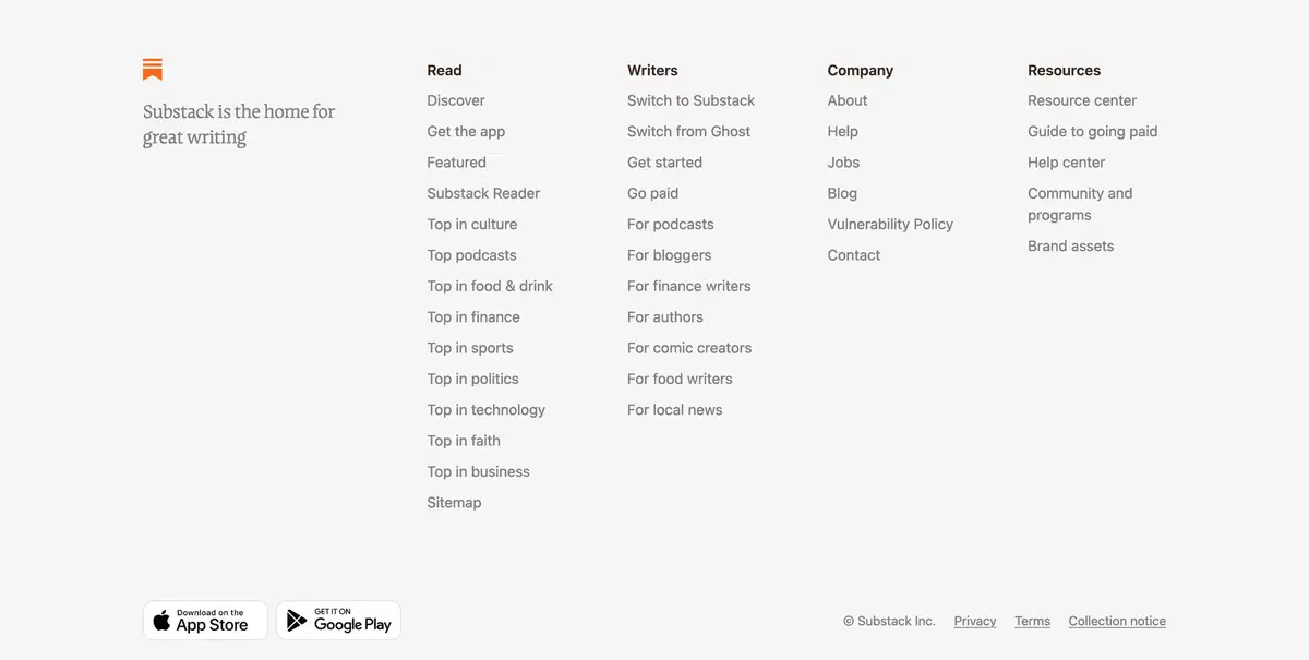 Substack Home Page Section Footer