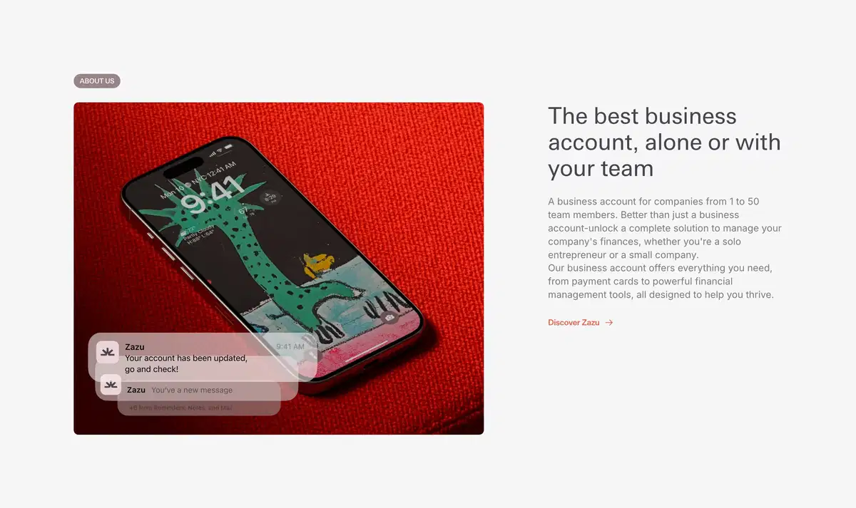 Zazu Home Page Section About