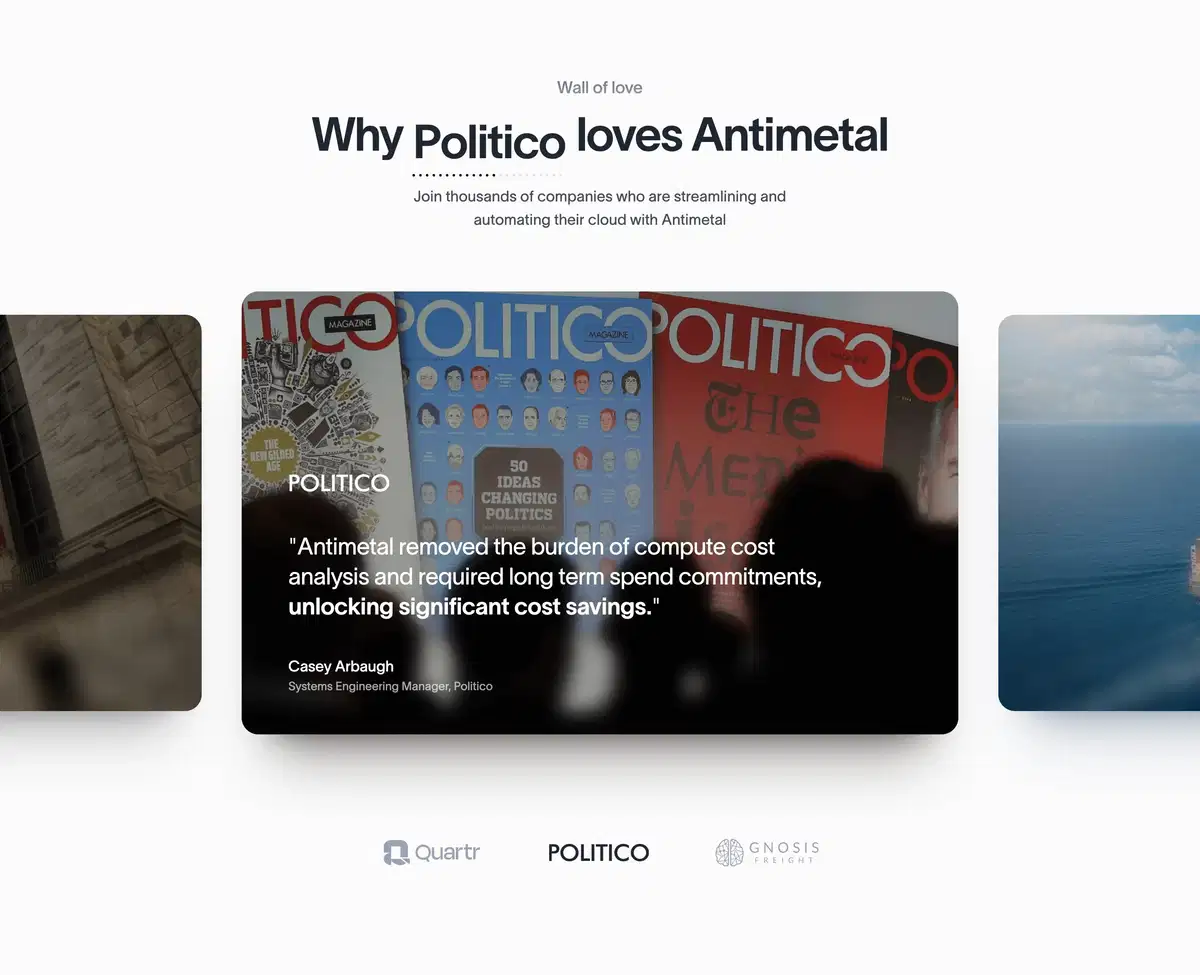 Antimetal Home Page Section Wall of Love