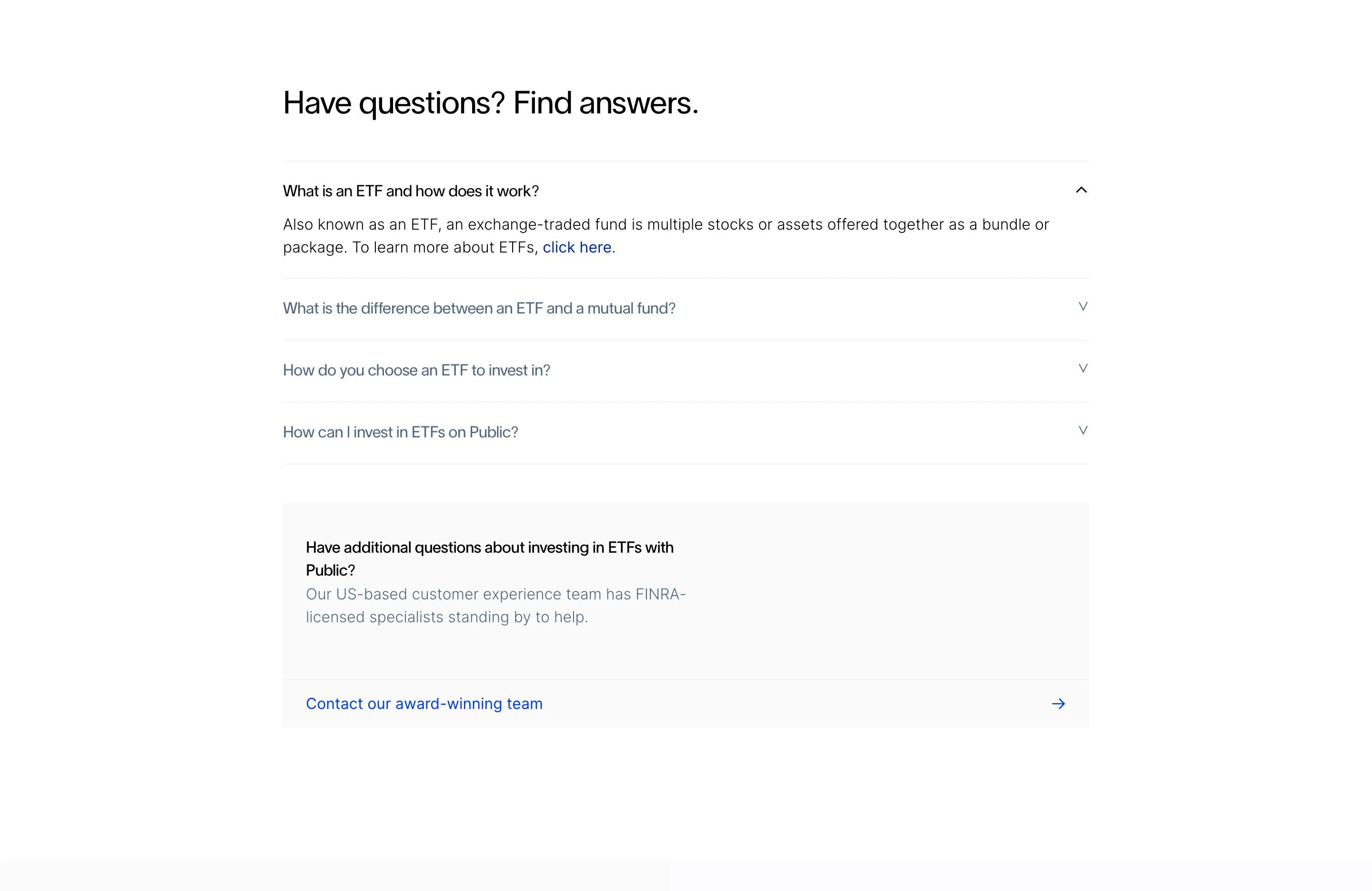 Public Invest Page Section FAQ