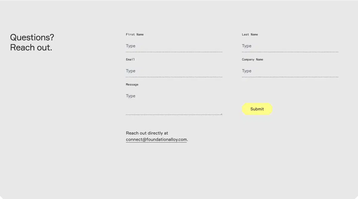 Foundation Alloy Home Page Section Contact