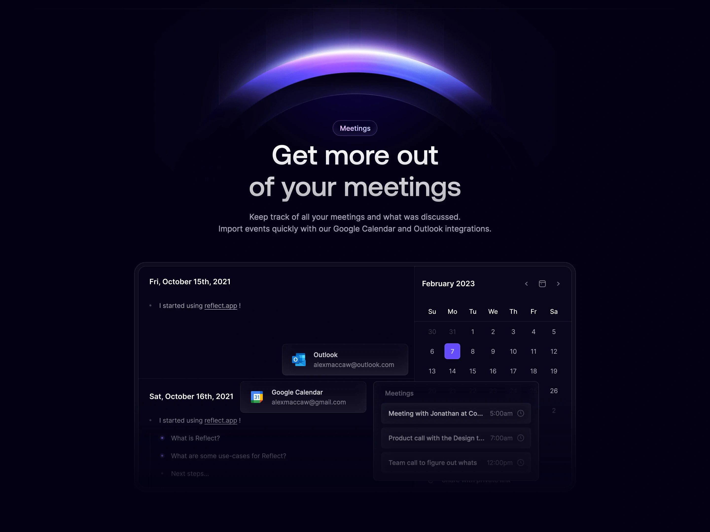 Reflect Home Page Section Track Meetings