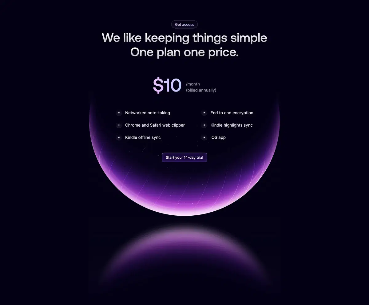 Reflect Home Page Section Pricing