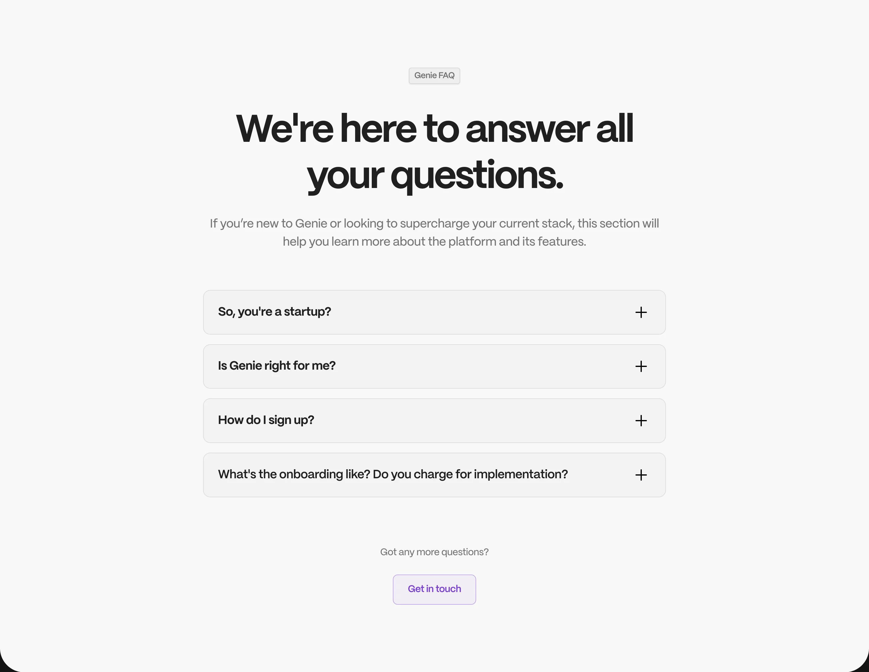 Genie Home Page Section FAQs