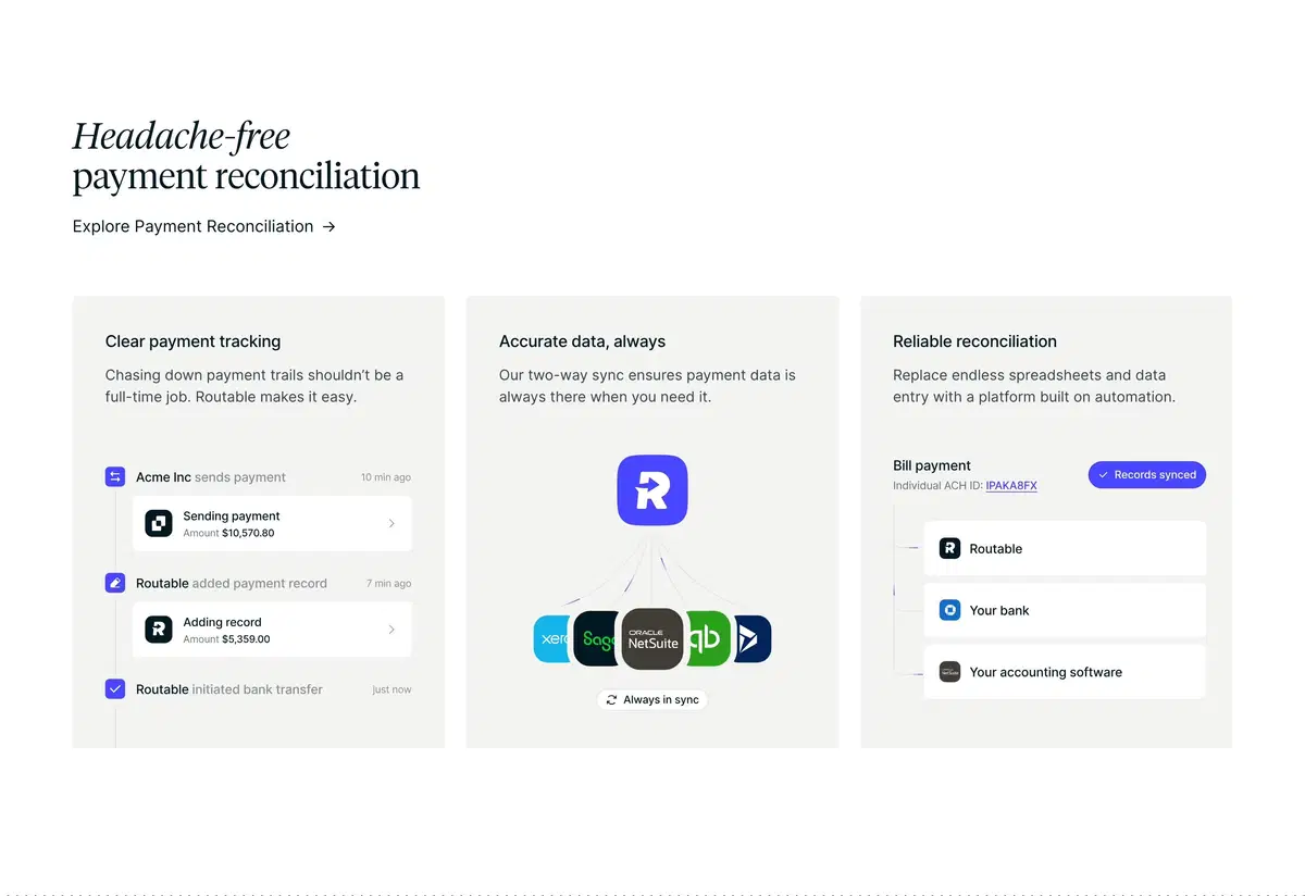 Routable Automation Page Section Payment Reconciliation