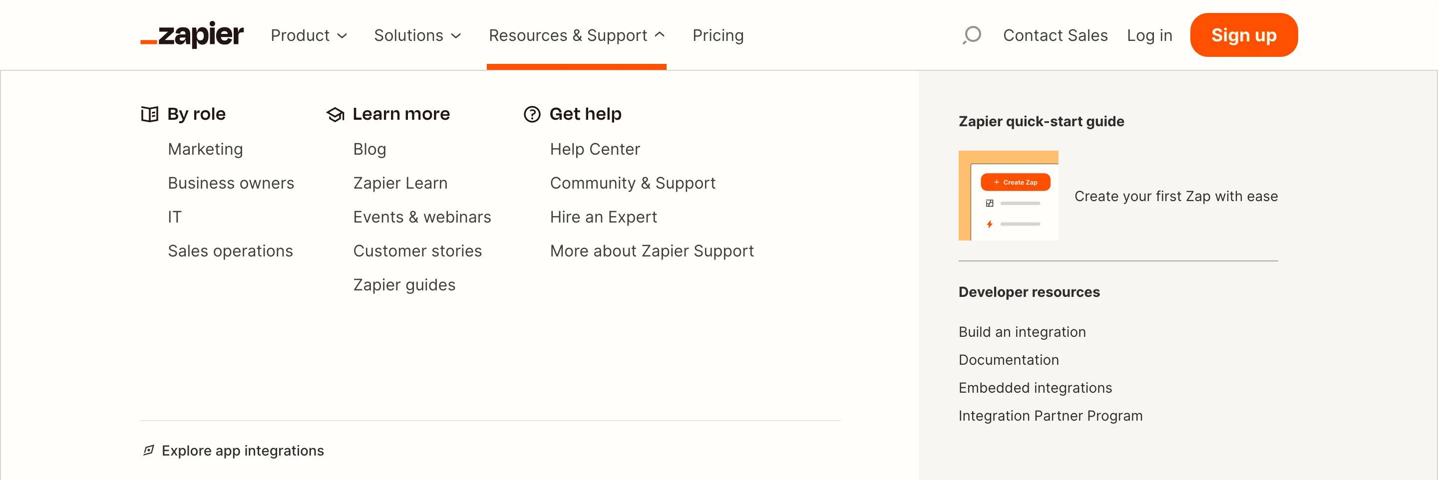 Zapier Navbar Menu Resources