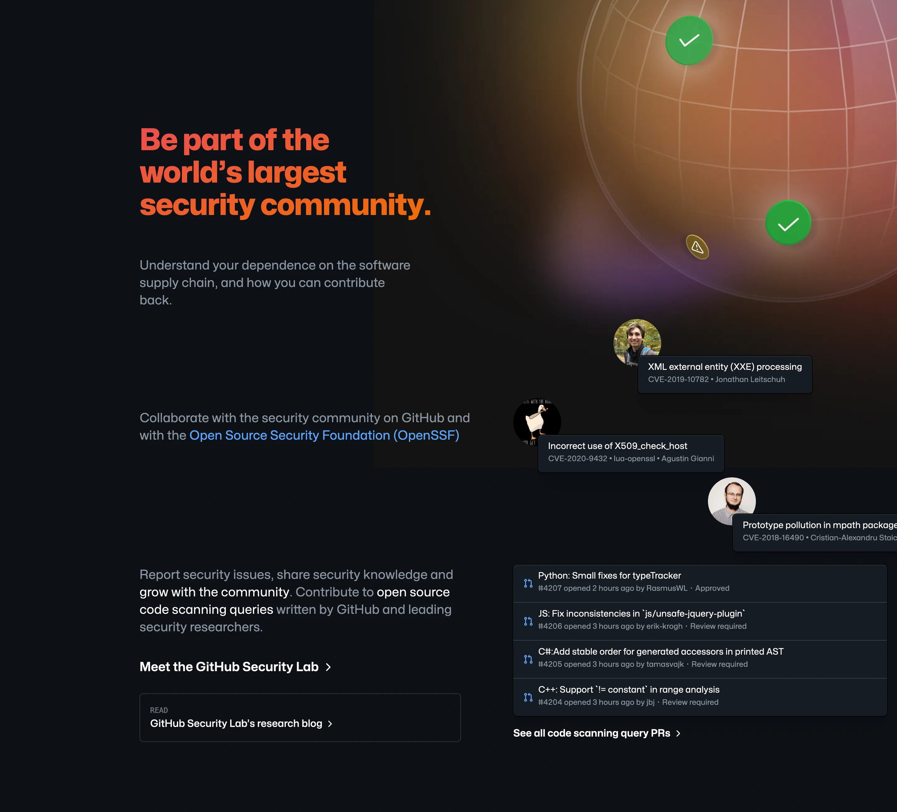 GitHub Home Page Security Section Community