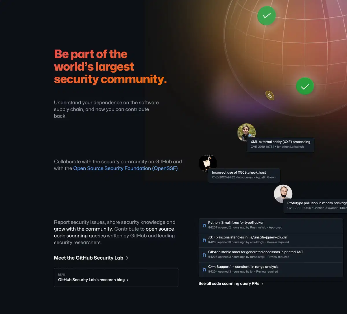 GitHub Home Page Security Section Community