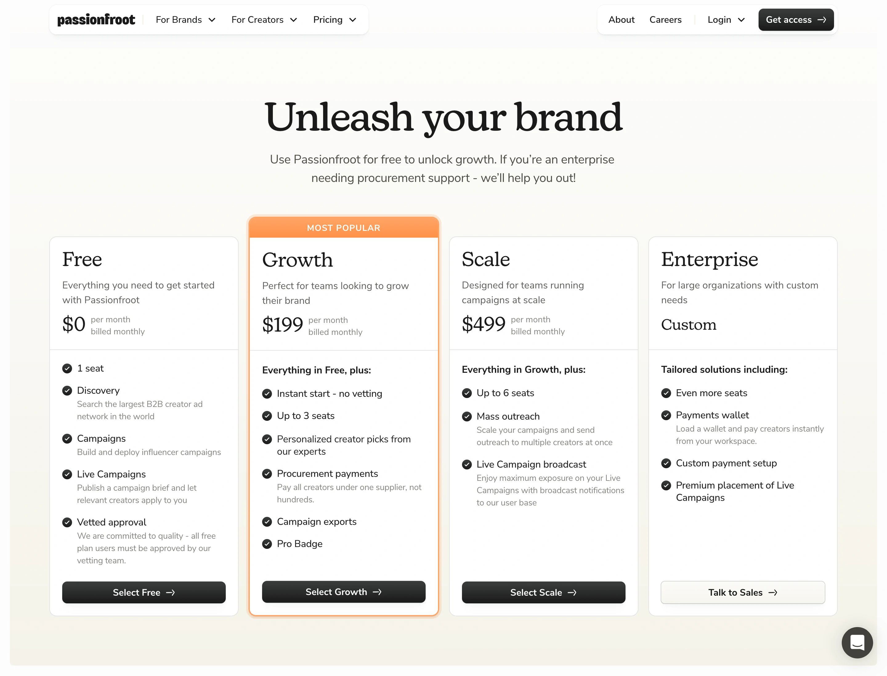 Passionfroot Pricing Page Section Pricing.webp