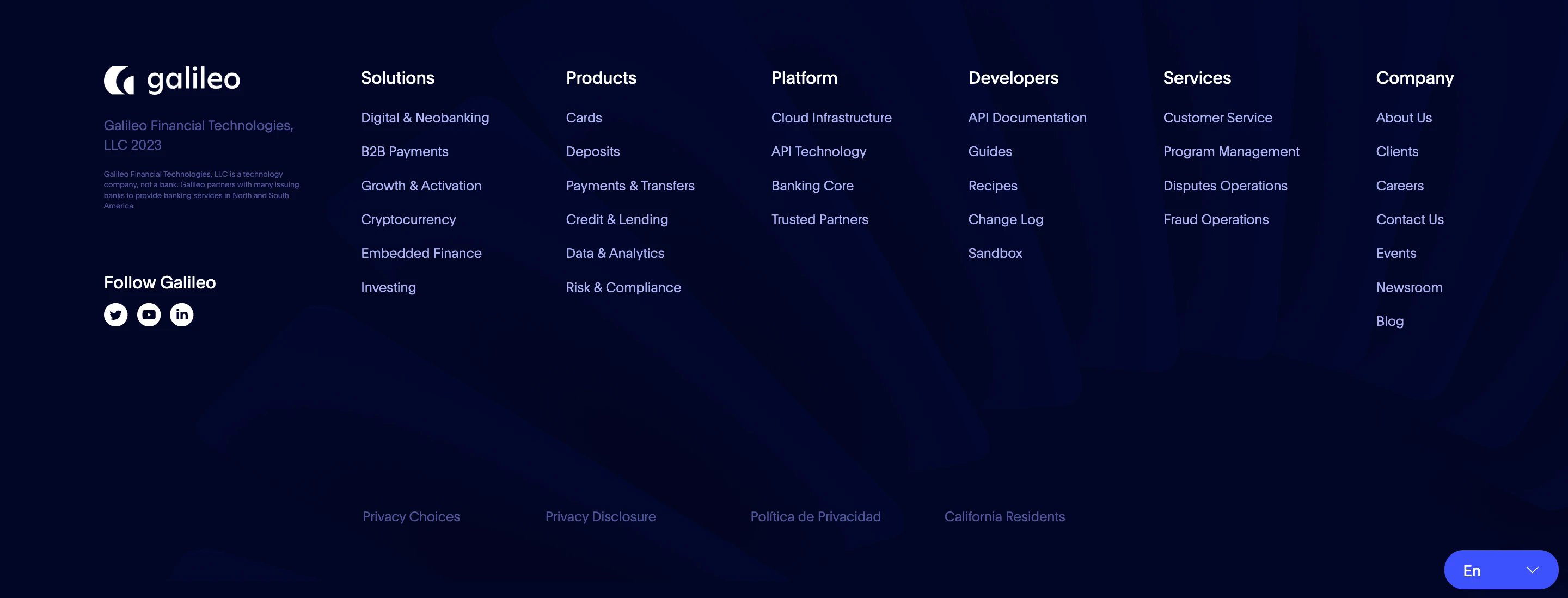 Galileo Platform Page Section Footer