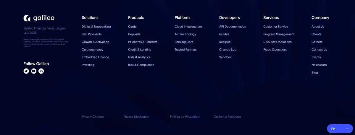 Galileo Platform Page Section Footer