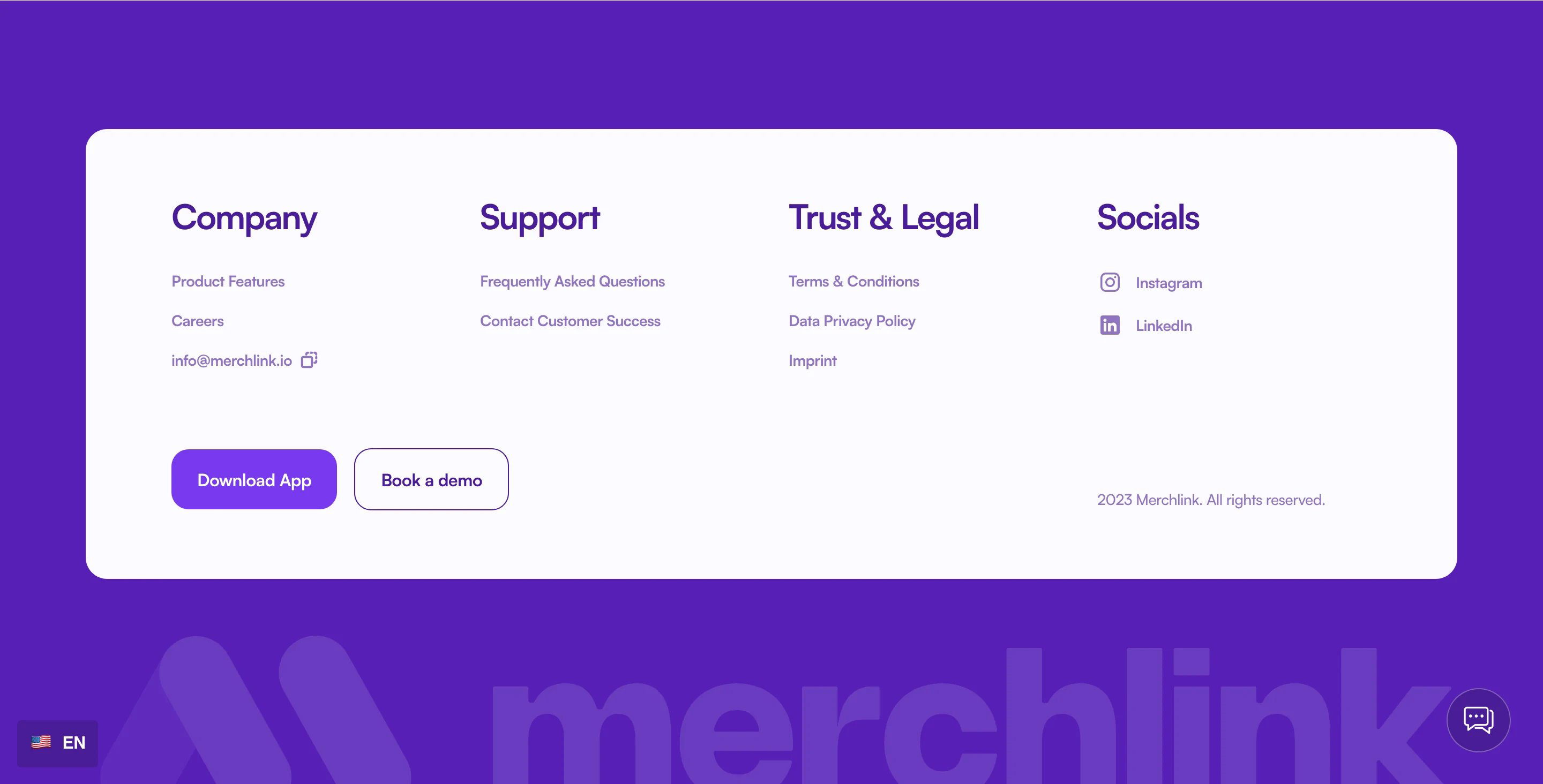 Merchlink Home Page Section Footer