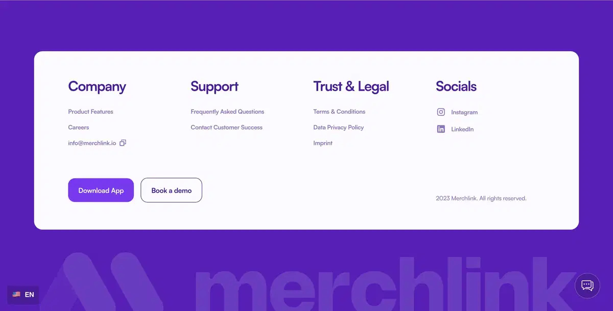 Merchlink Home Page Section Footer