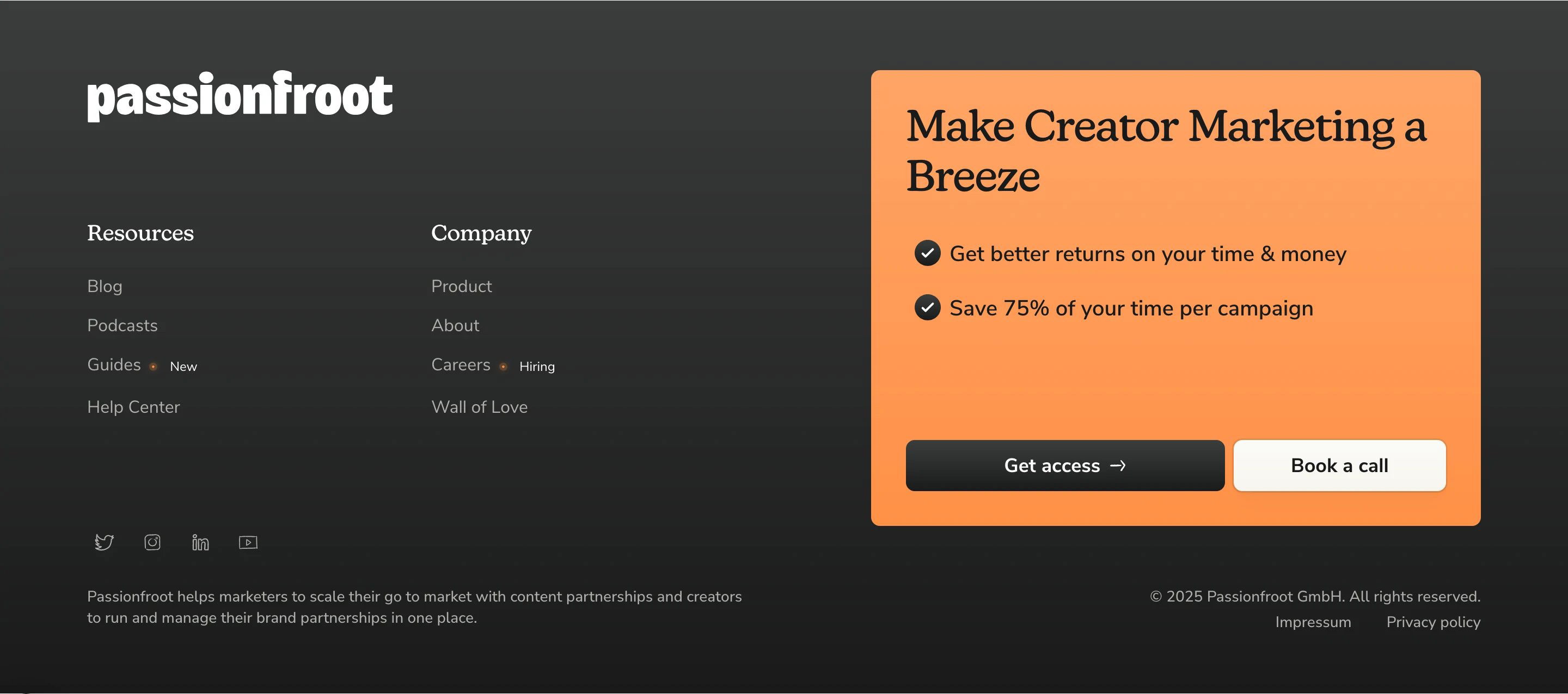 Passionfroot Home Page Section Footer