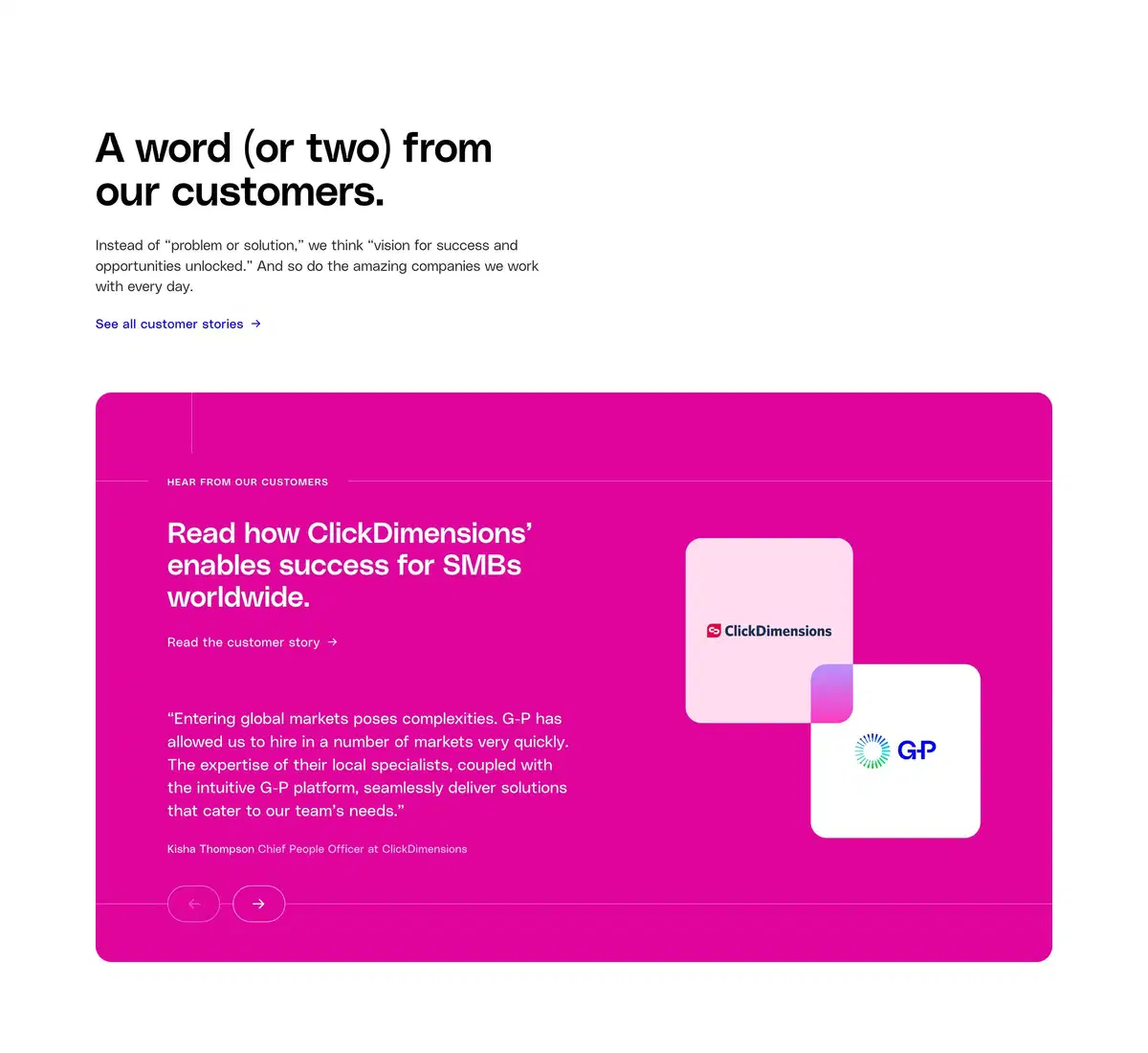 Globalization Partners Home Page Section Testimonials