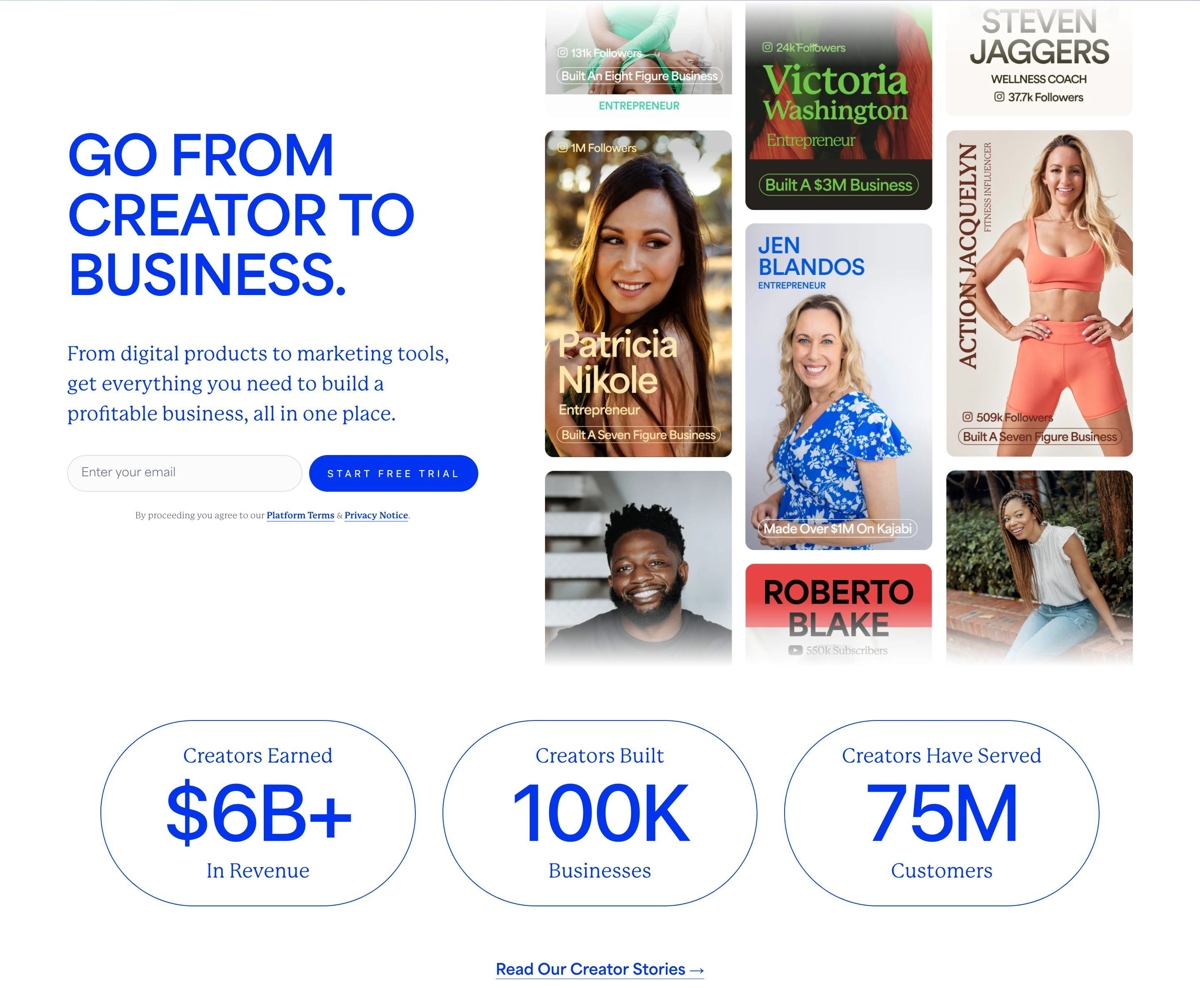Kajabi Home Page Section Free Trial