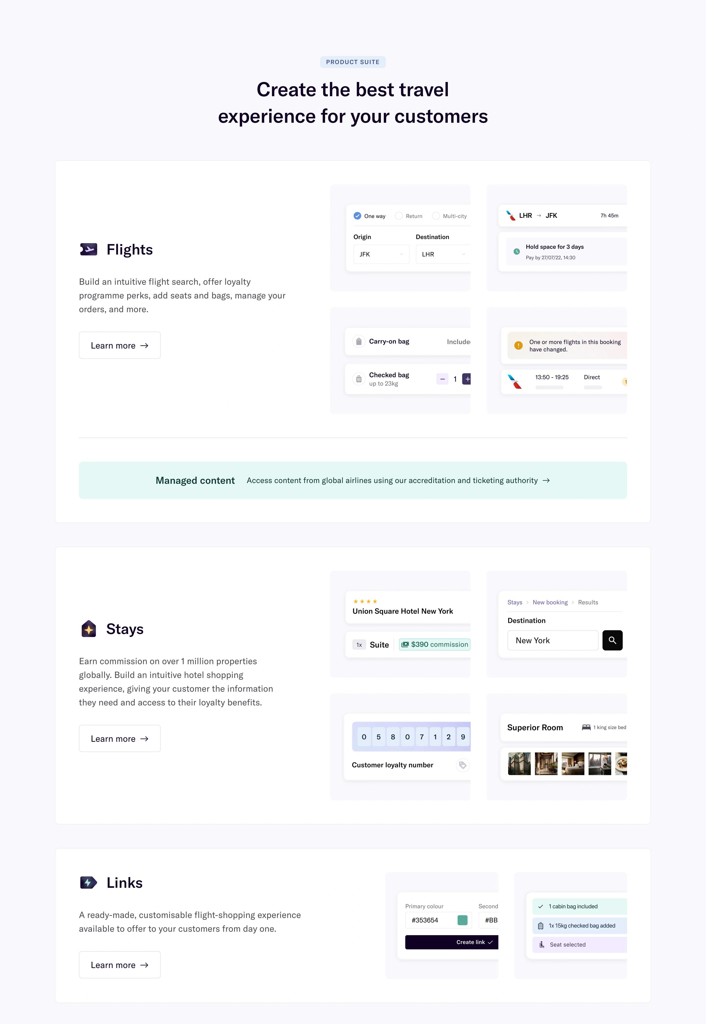 Duffel Home Page Section Features