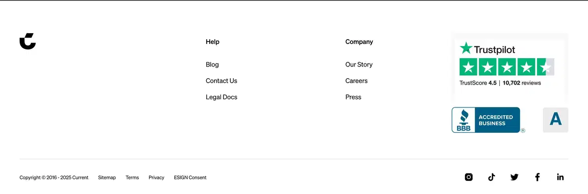 Current Home Page Section Footer