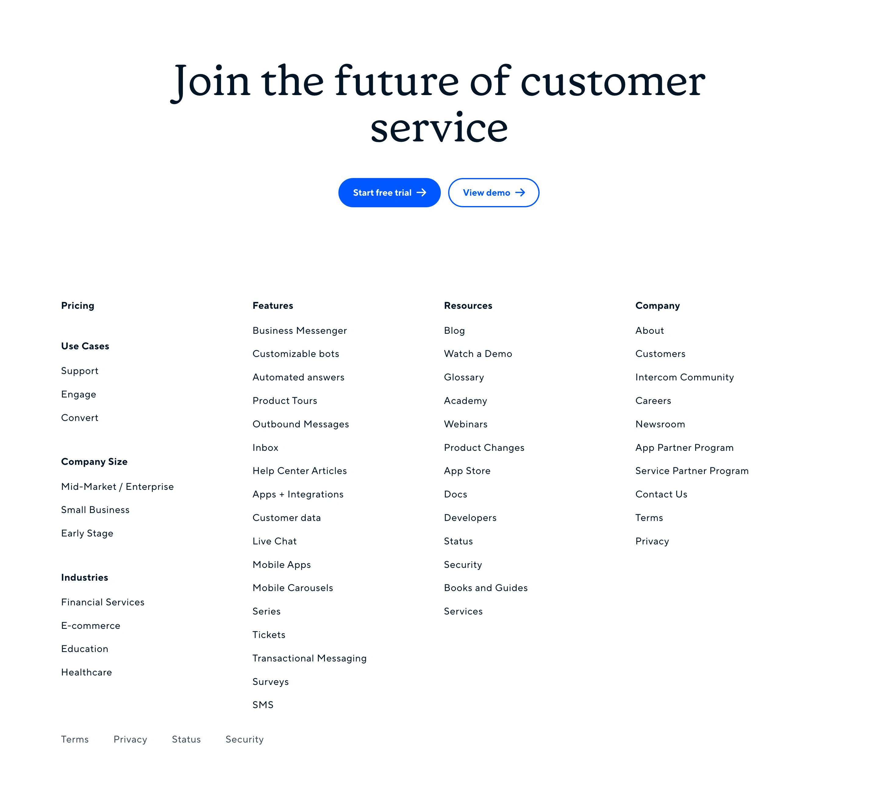 Intercom Home Page Section Footer