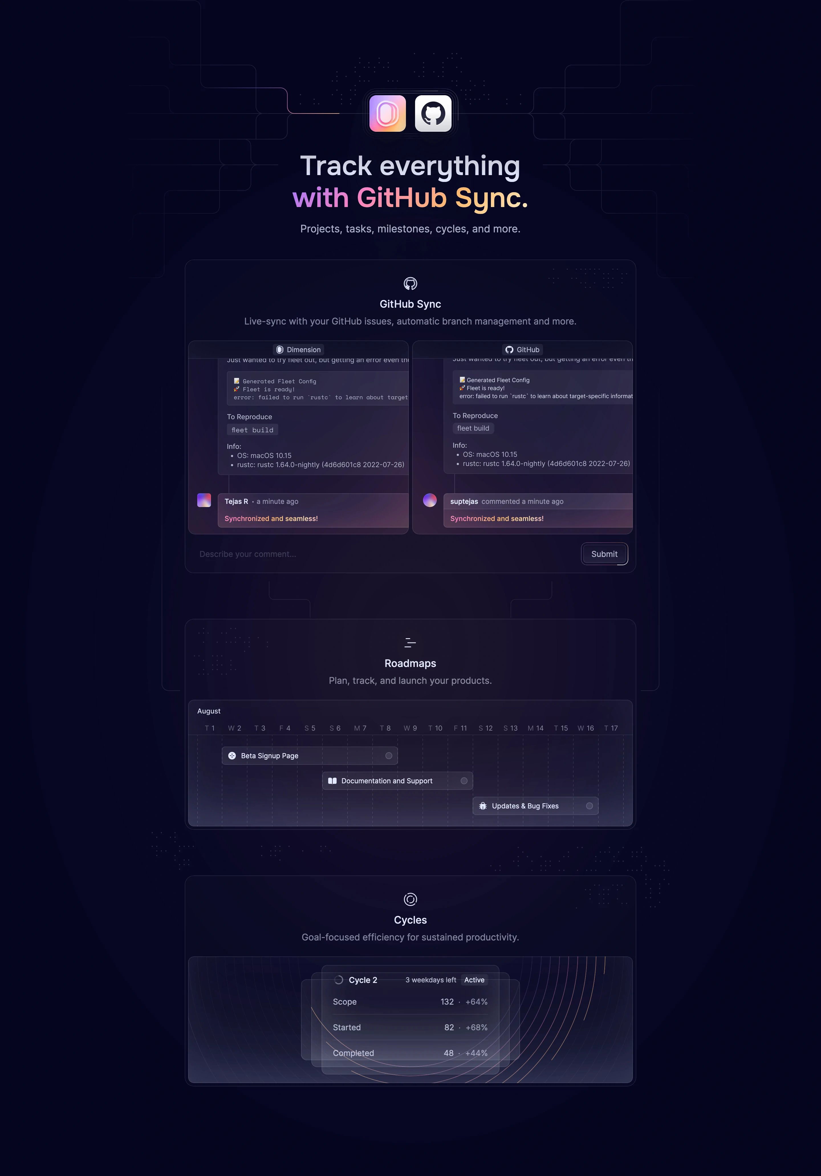 Dimension Home Page Section GitHub Sync