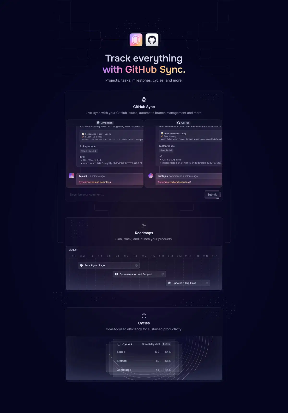 Dimension Home Page Section GitHub Sync