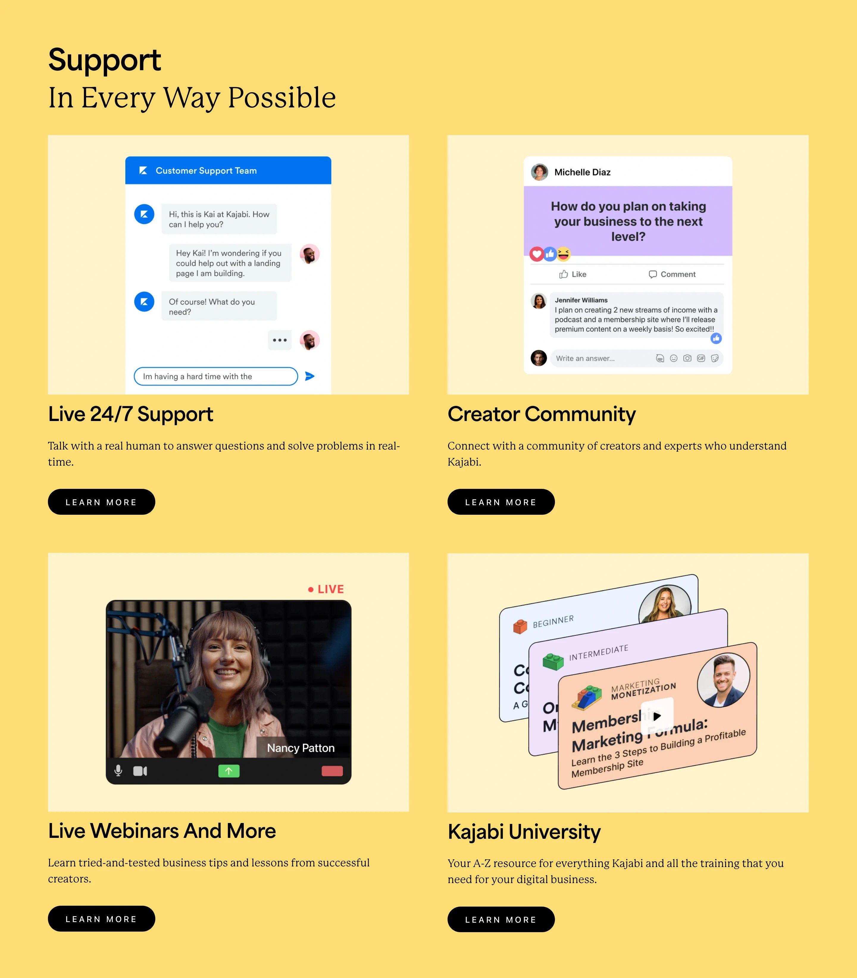 Kajabi Home Page Section Run Business Features