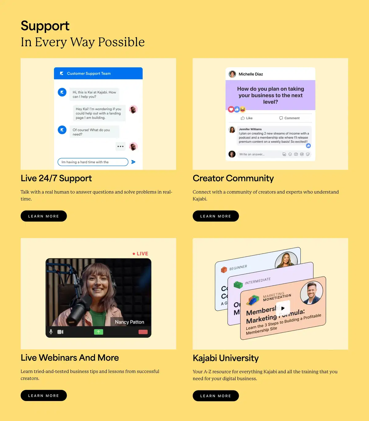 Kajabi Home Page Section Run Business Features